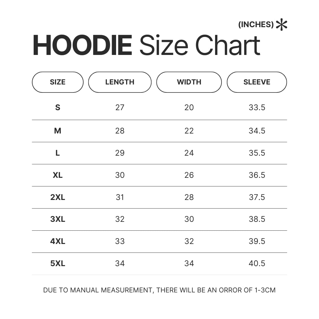 Hoodie Size Chart - A Day To Remember Merch